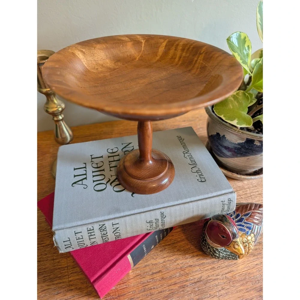 Vintage MCM Hand Turned Myrtlewood‎ Pedestal Bowl Dish Mid Oregon Decor Rustic